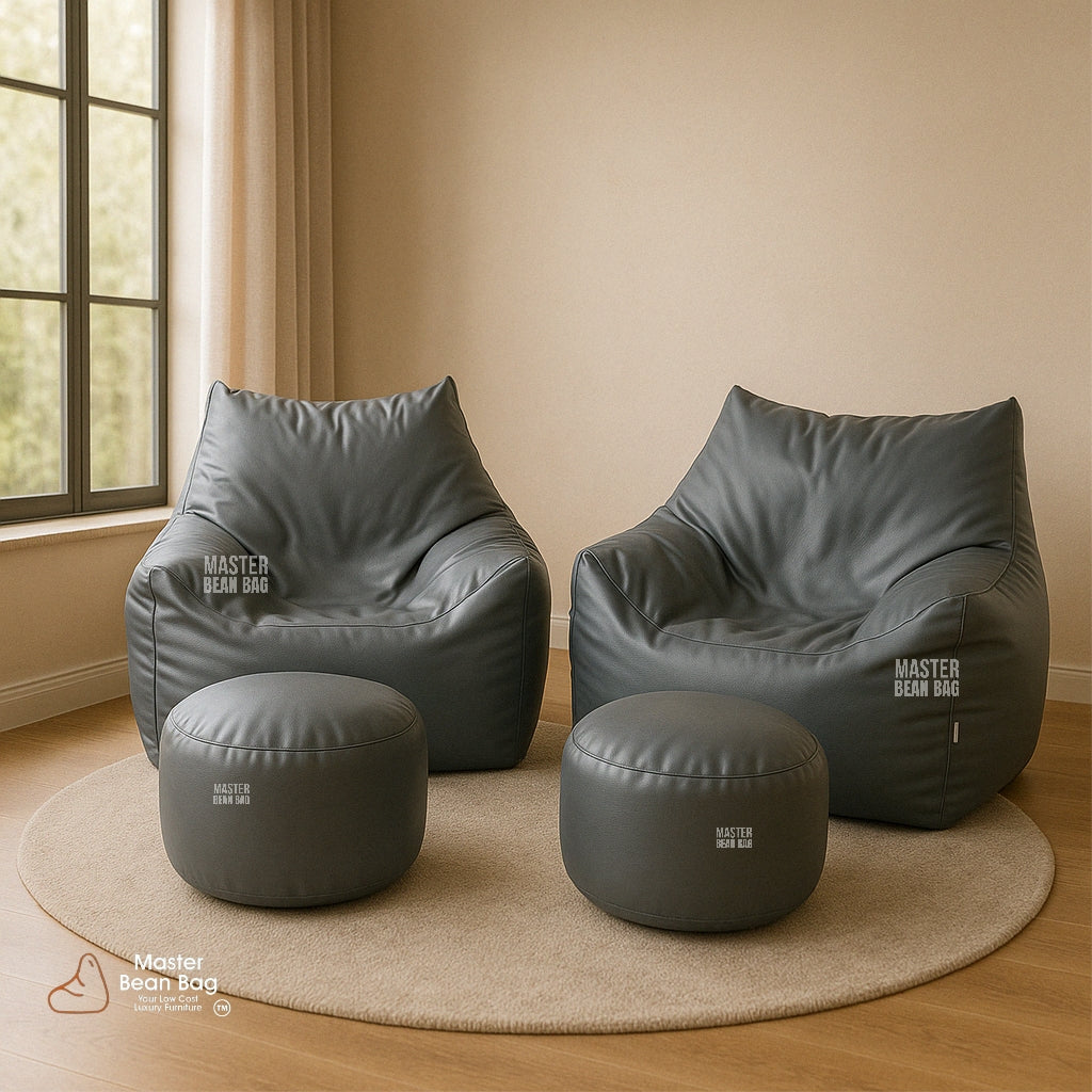 6XL PREMIUM GREY SOFA BEAN BAG WITH GREY FOOTREST