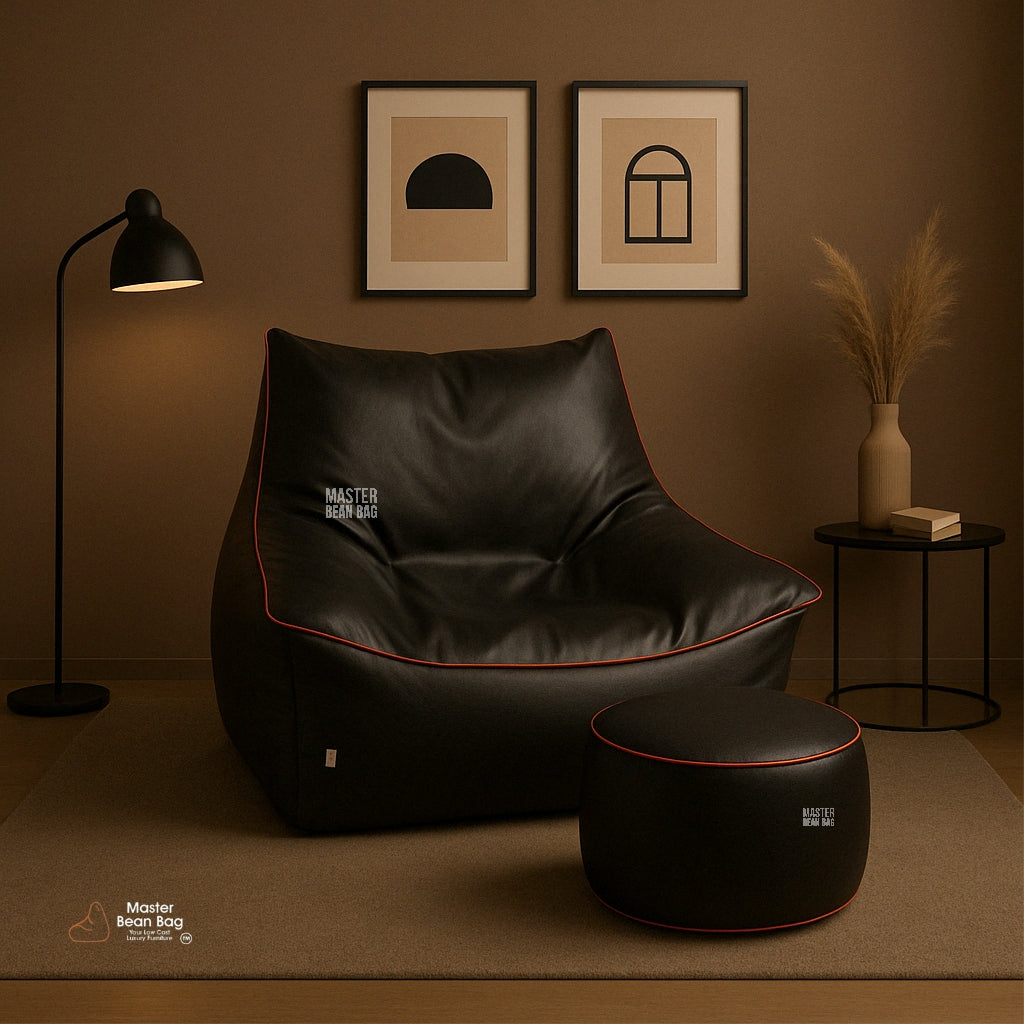 5XL PREMIUM BLACK SOFA BEAN BAG WITH FOOTREST
