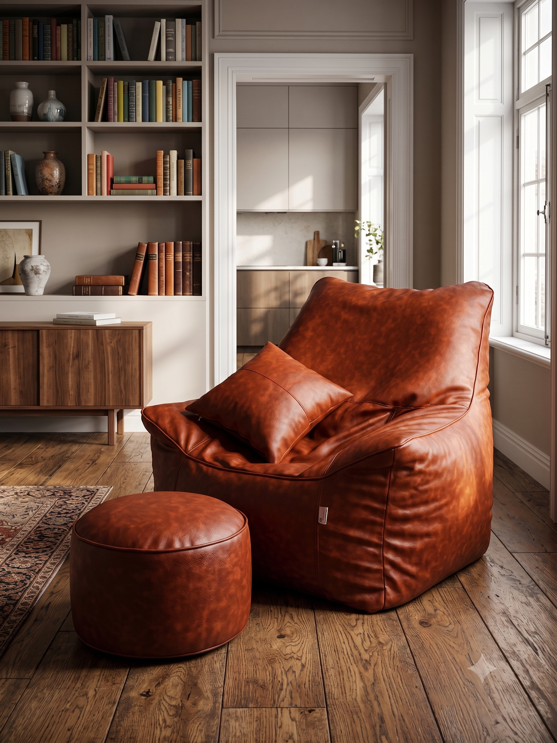 6XL Premium DT Tan  Sofa Bean Bag and footrest  with Beans