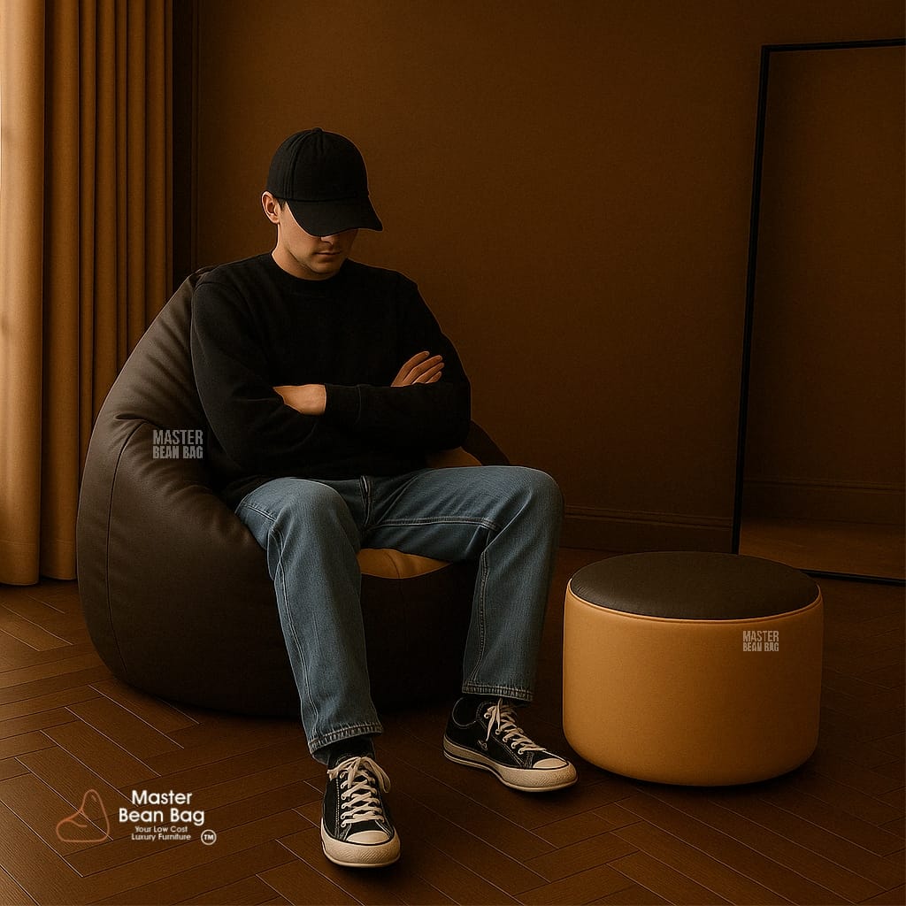 5XL PREMIUM COFFEE BROWN AND MAJENDA MULTI POSE BEAN BAG WITH FOOTREST