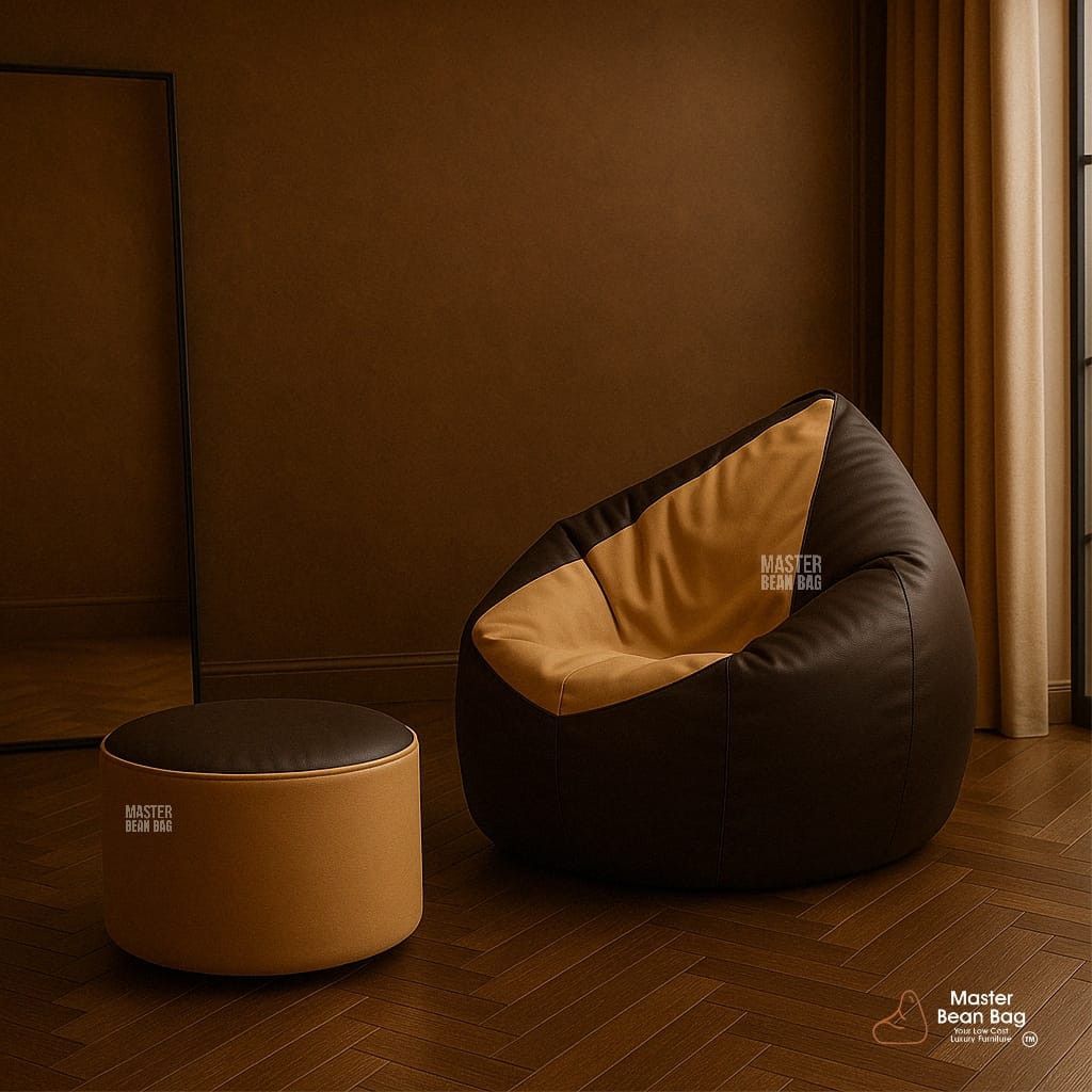 5XL PREMIUM COFFEE BROWN AND MAJENDA MULTI POSE BEAN BAG WITH FOOTREST