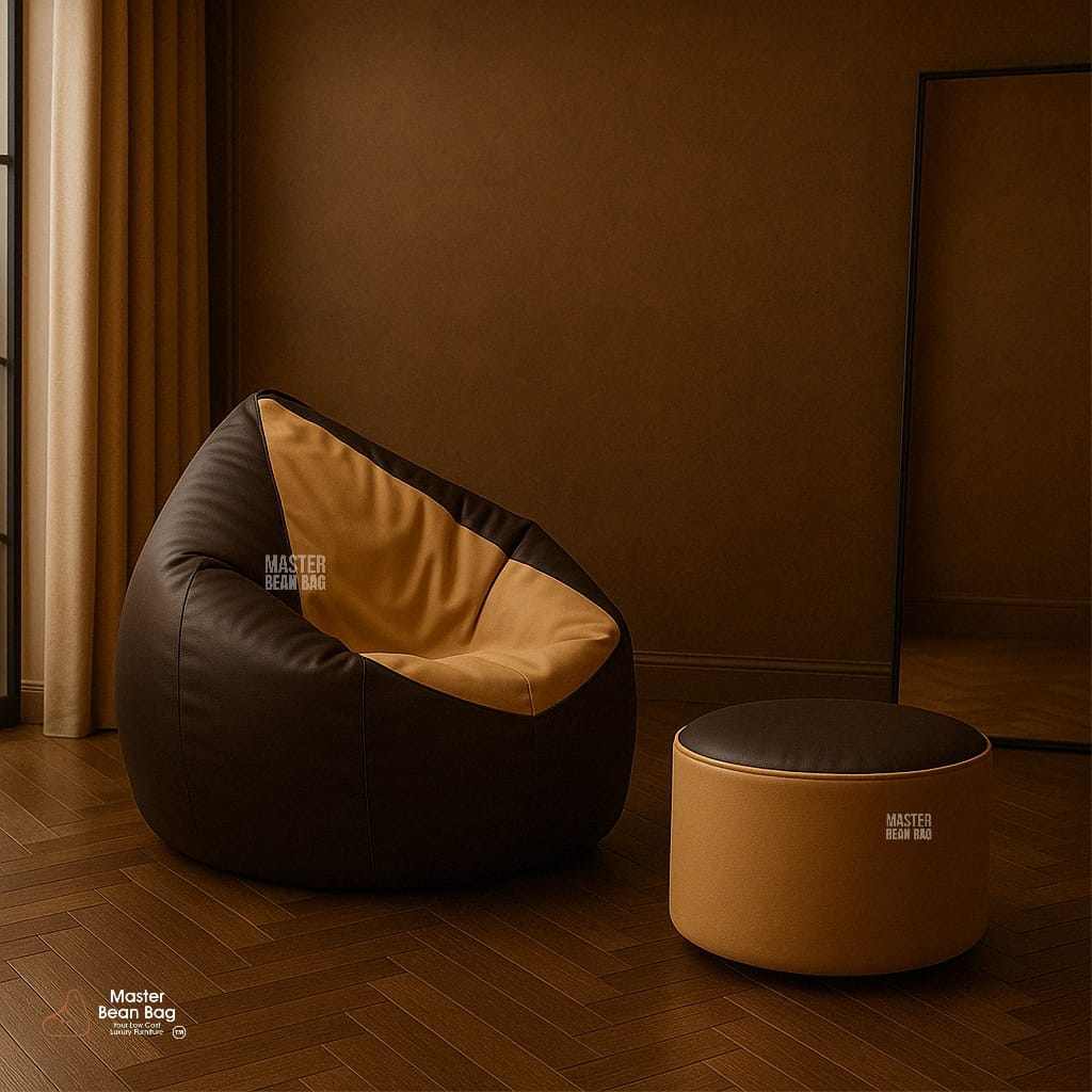 5XL PREMIUM COFFEE BROWN AND MAJENDA MULTI POSE BEAN BAG WITH FOOTREST