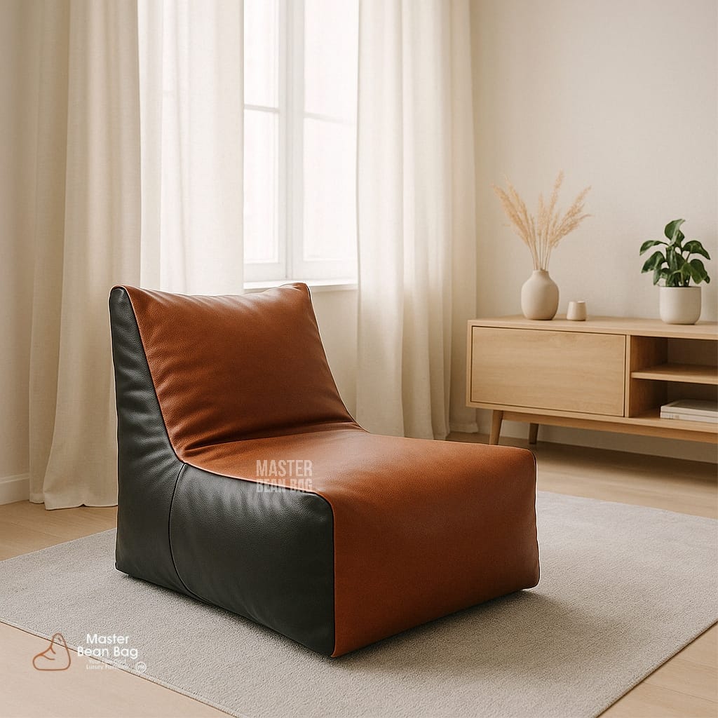 5XL PREMIUM DARK TAN AND BLACK LOUNGER SOFA WITH FOOTREST AND PILLOW