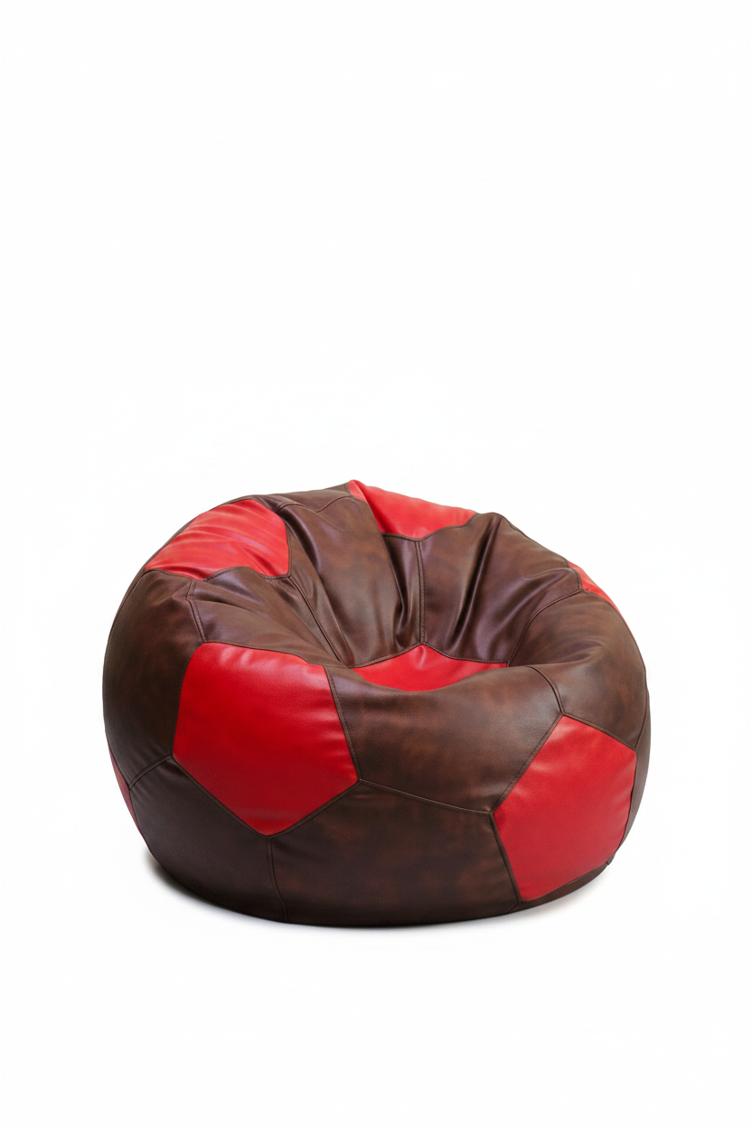5XL Export Quality Football Bean Bag – Red & Light Brown | Export Grade Leatherette (Filled)