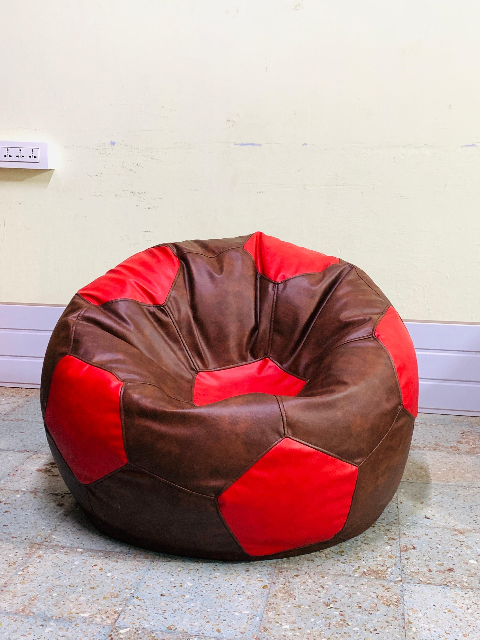 5XL Export Quality Football Bean Bag – Red & Light Brown | Export Grade Leatherette (Filled)