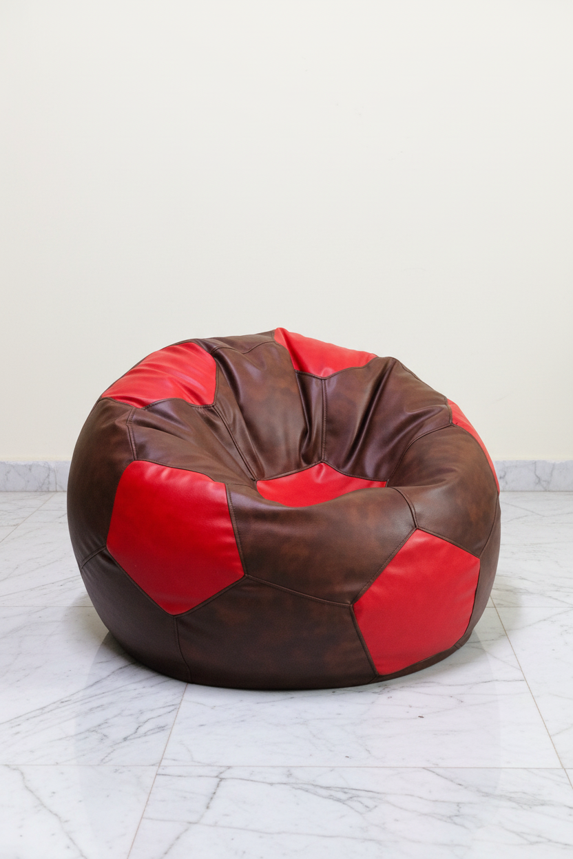 5XL Export Quality Football Bean Bag – Red & Light Brown | Export Grade Leatherette (Filled)